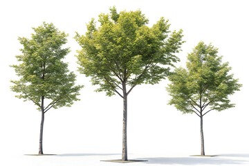 Obraz premium Three Green Leafy Trees on White Background image stock