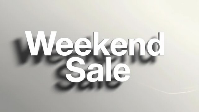 Weekend sale white text with shadow on light background. Discount promotion for e-commerce, web banner, and business advertising.