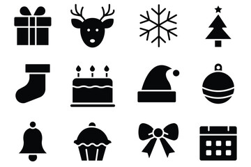 Christmas Doodle Icons . Hand-Drawn Winter Holiday Elements. Elegant Holiday Symbols. Collection of Christmas icons.