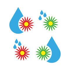 Water drop elements. Sun flower symbol. Nature care Vector signs. Ecology weather concept.