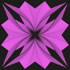 Pink radiant starburst form. Thin line Vector pattern. Geometric abstract figure. Dark background element.