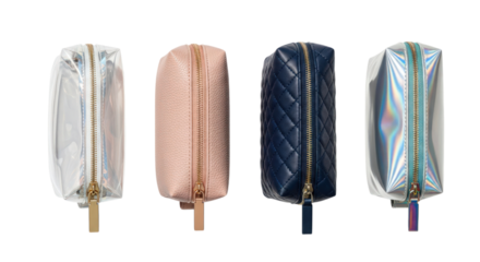 Chic cosmetic bag collection featuring trendy textures and modern designs for stylish organization needs