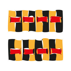 Abstract horizontal stripes. Black yellow red elements. Rough paint stroke texture. Vector modern graphic.