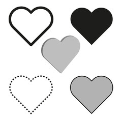 Four heart symbols. Love romance concept. Solid dashed outline. Vector graphic element.