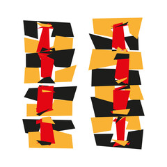 Abstract vertical stripes. Black red yellow block. Rough geometric texture. Vector creative background.