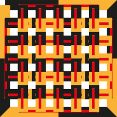 Geometric tile pattern. Square block shapes. Black red yellow Vector. Abstract flat background.