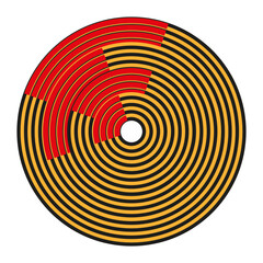 Circular spiral pattern. Abstract rotation Vector. Black red yellow colors. Dynamic swirl illustration.
