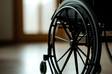 Close-up of a wheelchair, symbolizing mobility assistance and accessibility solutions, promoting inclusive design and healthcare support for people with disabilities.