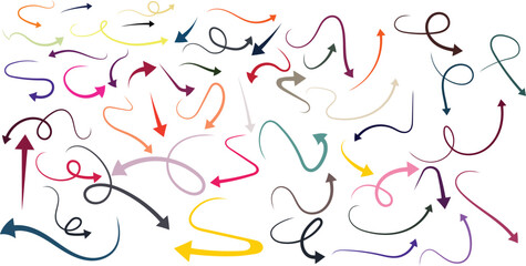 Colorful Curls Vector Arrow Set Directional Guide Artistic Paths Navigation Choice Decorative on transparent background
