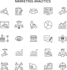 Market Research icon collection set. Containing analysis, consumer behavior, focus group, questionnaire, sampling, market segmentation, target, trends, competitor analysis icon.
