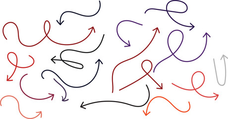 Animated Arrow Vector Graphics Flow Direction Route Navigation Colorful Line Art Doodle Set on transparent background