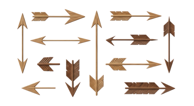 Directional wooden arrow set guiding progress and choice with rustic natural charm for design projects
