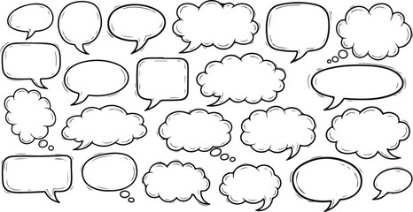 Fototapeta premium Hand Drawn Speech Bubbles Set Blank Dialogue Balloons Talk Chat Sketch Comic Vector on transparent background