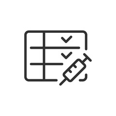 Vaccination schedule, linear icon. Immunization and medical record. Line with editable stroke.