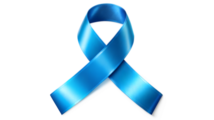 Blue awareness ribbon isolated on transparent background, a symbol of support and prostate cancer
