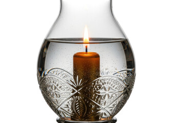 Candle in glass lantern isolated on transparent background