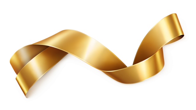 Graceful golden ribbon isolated on transparent background, perfect for adding a touch of elegance