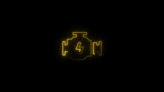 Yellow neon check engine light icon on black background