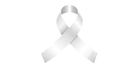 Silver awareness ribbon isolated on transparent background symbolizes hope and support for various causes