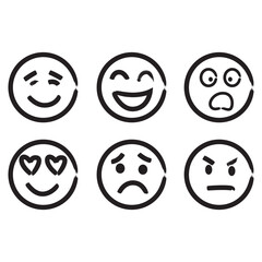 A collection of six simple black and white facial expression icons