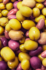 Tasty mix olives background.