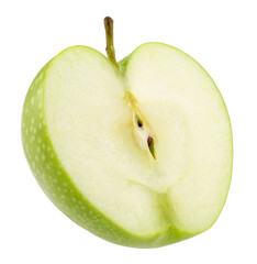 half of green apple isolated on white background. Clipping path