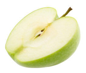 half of green apple isolated on white background. Clipping path