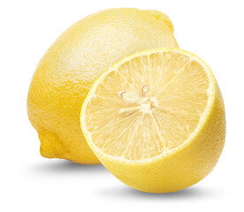 lemon with half of lemon isolated on white background. Clipping path