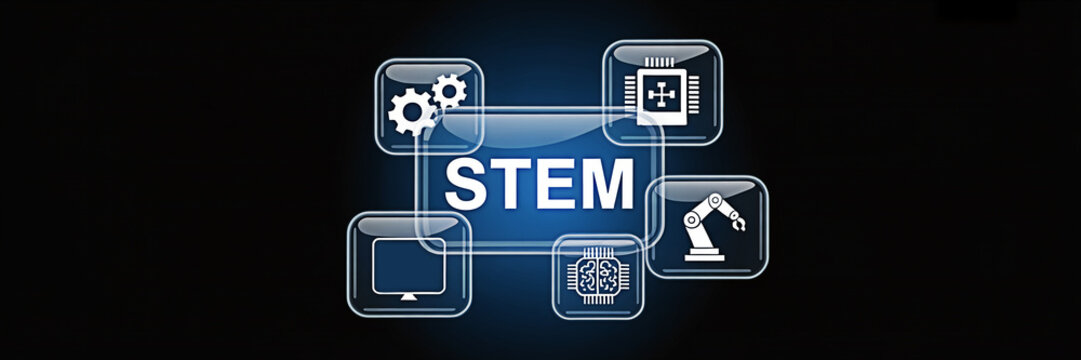 Stem education concept with science technology engineering and mathematics icons representing interdisciplinary learning and innovation for future career opportunities and academic success - Powered by Adobe