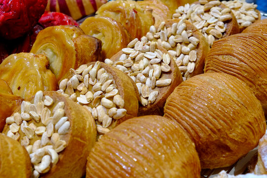 Paris, France, Europe. Fresh baked bread pastries.
