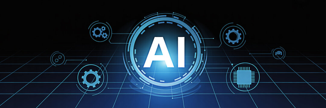 Futuristic ai technology background with glowing blue lines circuits and gears showcasing artificial intelligence and machine learning concepts in a modern digital design for innovation - Powered by Adobe