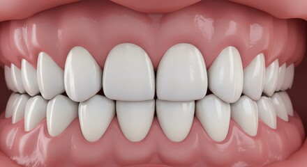 Close up of a perfect smile with bright white even teeth and healthy pink gums