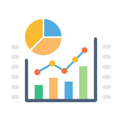 Data Analysis and Financial Growth Icon with Bar Chart, Line Graph, and Pie Chart Showing Business Statistics and Report icon