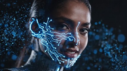 Woman with digital circuit face futuristic technology science fiction concept - Powered by Adobe