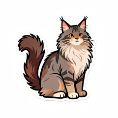 Obraz premium A cute sticker of a brown and grey Maine Coon cat png isolated