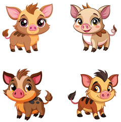 A Happy Cute Cartoon Feral Piglet