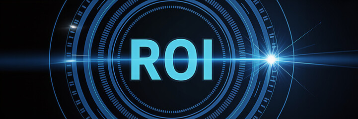 Roi concept with futuristic technology interface and lens flare showcasing return on investment in business finance and digital marketing with a modern and innovative design element