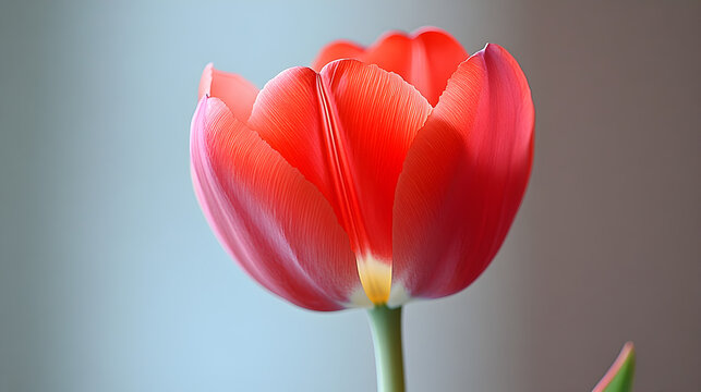 Close up of a vibrant red tulip bud with delicate petals and a soft blurred background symbolizing spring and new beginnings
