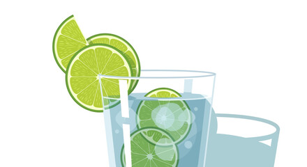 Fototapeta premium Fresh Lime-Infused Water: A Refreshing Summer Beverage Against White Background
