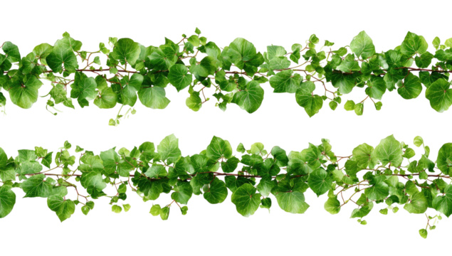 Two parallel rows of vibrant green leaves, arranged like a dense hedge or garland.  Small branches intertwine, creating a textured border