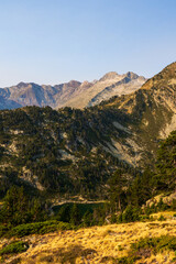 Laquettes Lakes and Pic de Hèche Castet seen from the upper pine forest of Passages d’Aumar