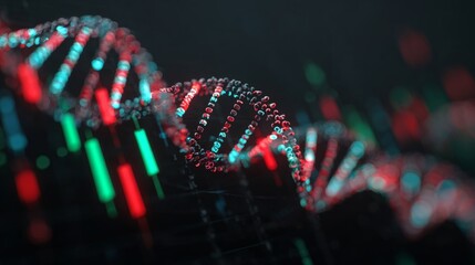 Fototapeta premium Unraveling the secrets of dna with modern technology. Risk management. Genetics specialist delving deep into digital dna sequences in a high-tech lab. Exchange rates. Market forecast.