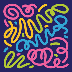 Vibrant Doodle Squiggle Lines Seamless Pattern Vector. Fun, Abstract, Hand-Drawn Style Background