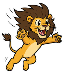 Energetic cartoon lion cub leaping with joy and excitement