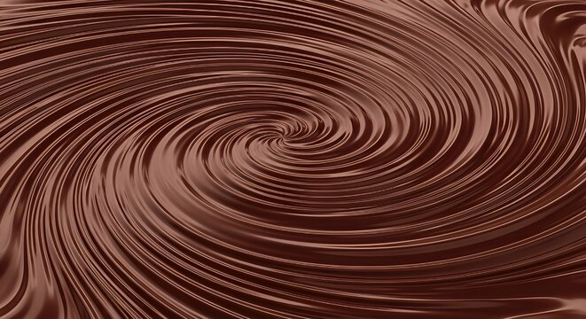 Swirling liquid dark chocolate creates a decadent, smooth vortex background for indulgent culinary creations and sweet designs.