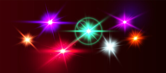 Set of light flares on transparent background