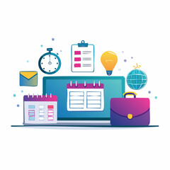 Business planning and organization icons with laptop and briefcase on white background vector illustration