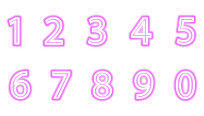 PNG, Neon purple numbers from one to zero glowing brightly against a dark.