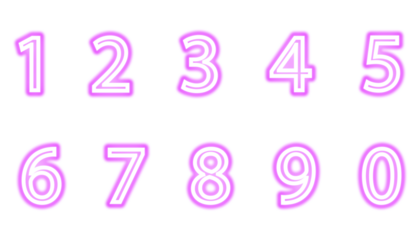 PNG, Neon purple numbers from one to zero glowing brightly against a dark.