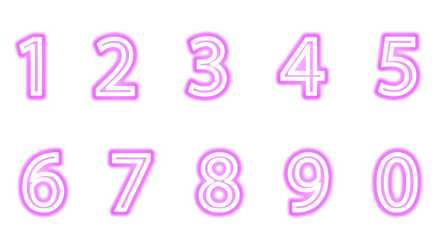 PNG, Neon purple numbers from one to zero glowing brightly against a dark.